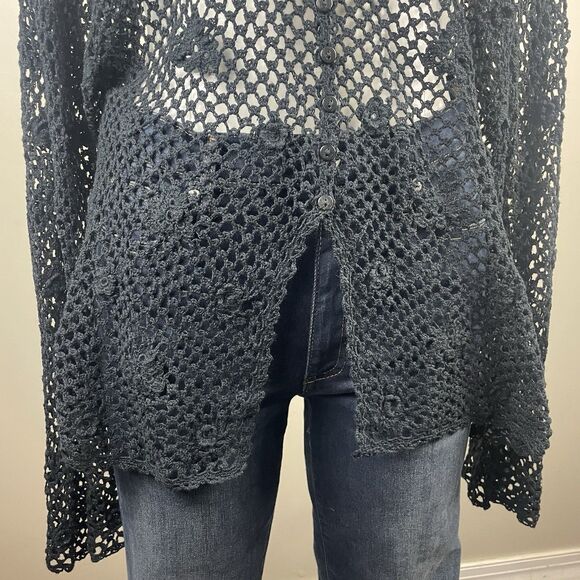 Black Witchy Whimsy Goth Emo Crochet Cardigan Measures Like A Large - Picture 3 of 10